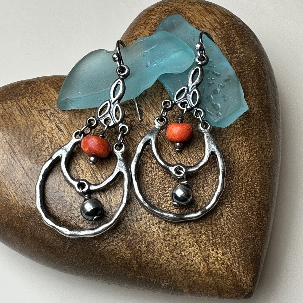 Silpada Designs .925 Sterling Silver and Coral Earrings